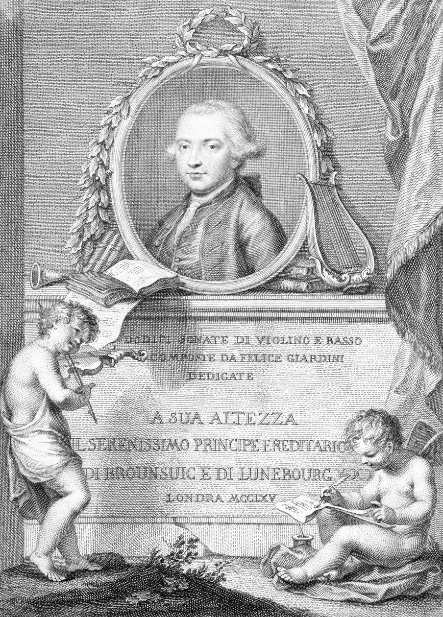 Notenblatt mit einem Porträt von Felice Giardini, graviert von Francesco Bartolozzi von Giovanni Battista Cipriani