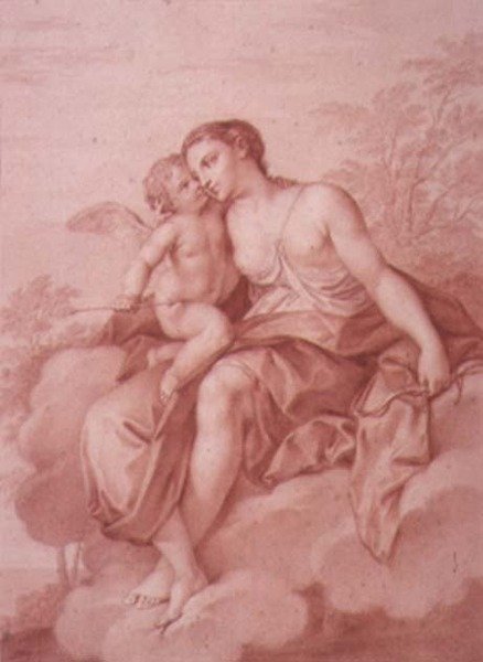Venus auf einer Wolke liegend, Amor umarmend, 18. Jahrhundert von Giovanni Battista Cipriani