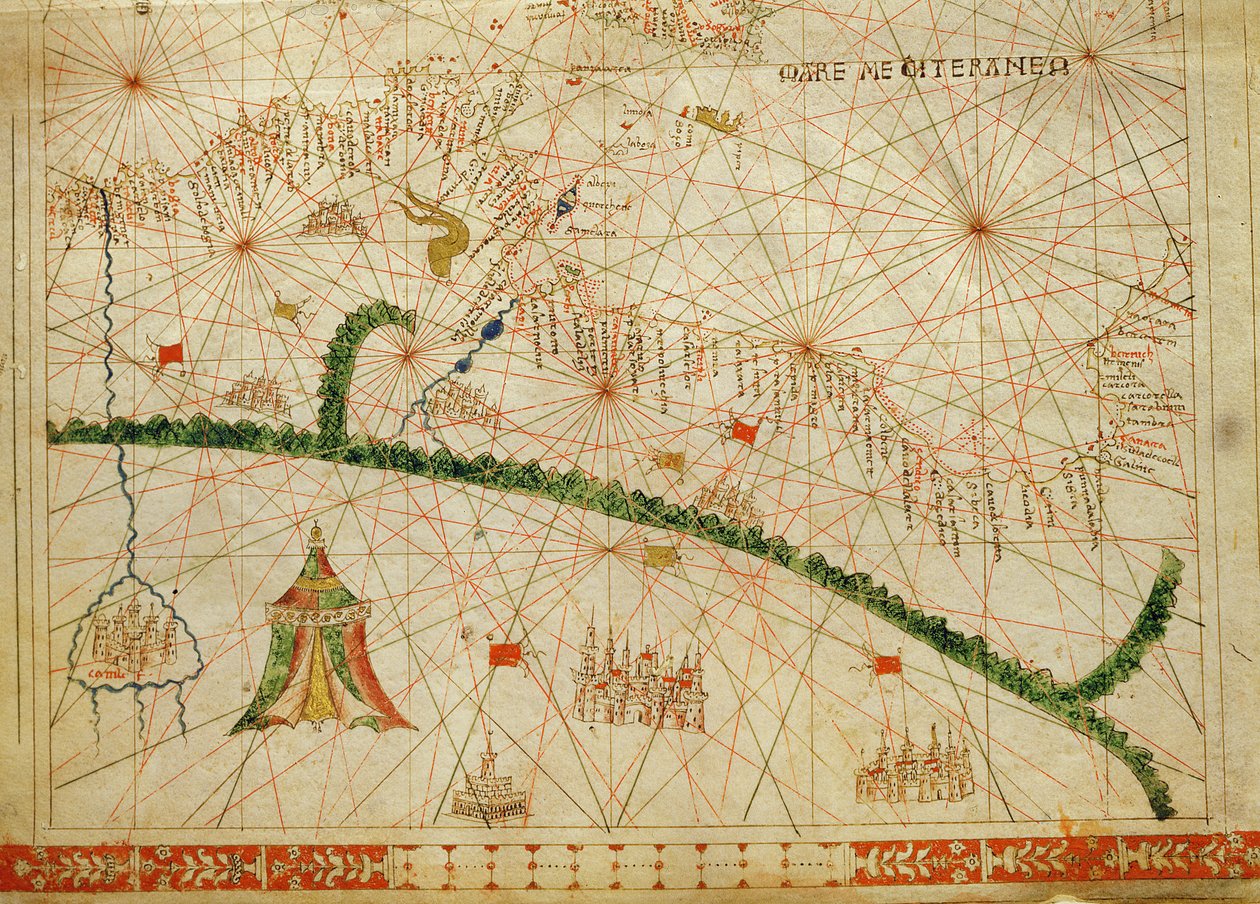 Nordafrika, aus einem nautischen Atlas, 1520 (Tinte auf Pergament) (Detail) von Giovanni Xenodocus da Corfu
