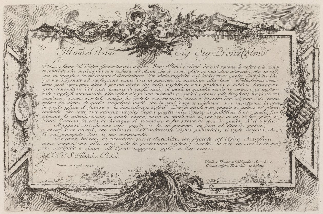 Widmung von Giovanni Battista Piranesi
