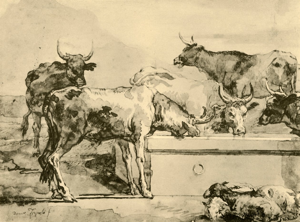 Kühe beim Tränken, Mitte bis Ende 18. Jahrhundert, 1928 von Giovanni Domenico Tiepolo