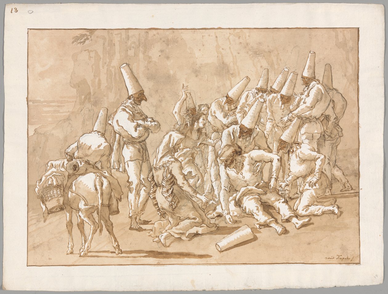 Punchinello bricht auf der Straße zusammen von Giovanni Domenico Tiepolo