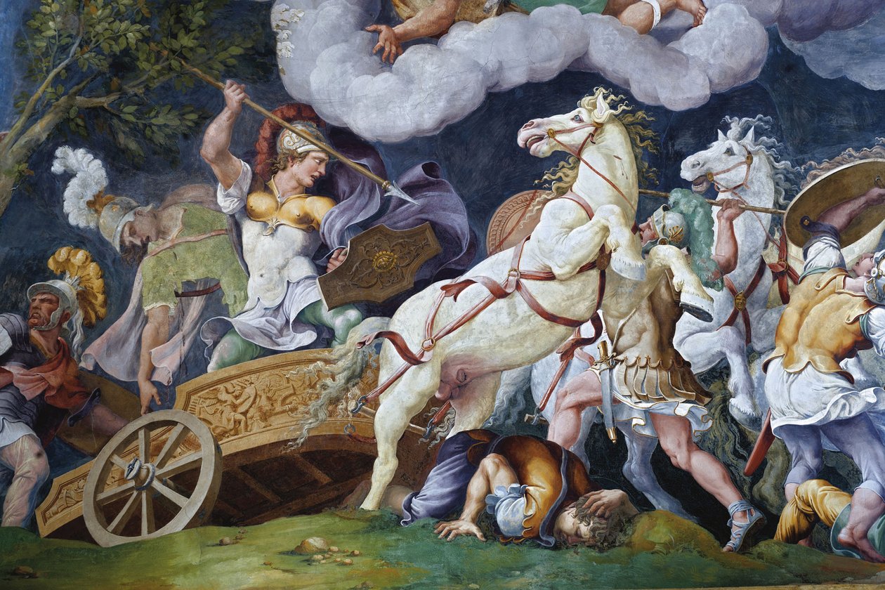 Diomedes kämpft gegen Phegeus und Idaios von Giulio Romano