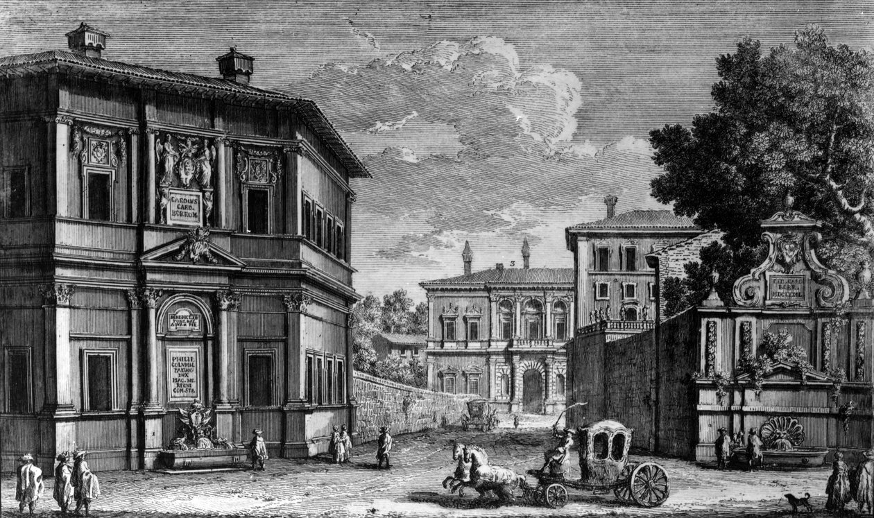 Ansicht des Casino della Vigna und der Villa Giulia dahinter, ca. 1761 von Giuseppe Vasi