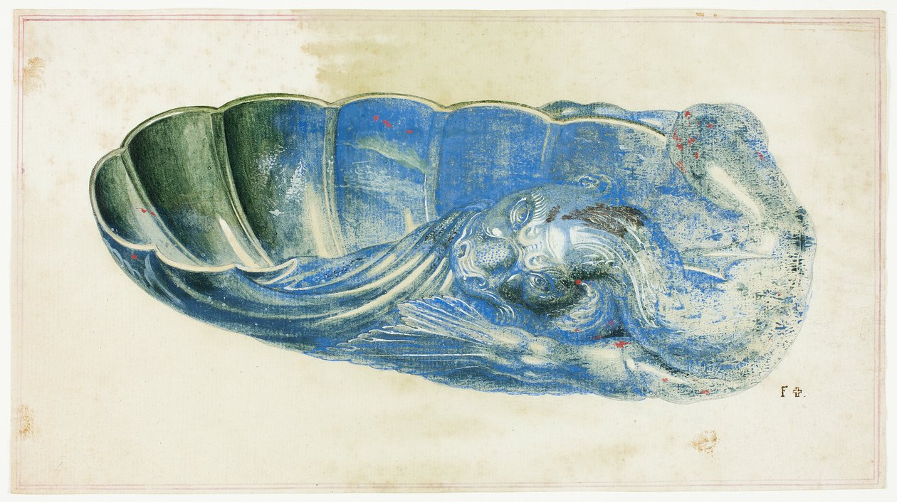 Blaue und grüne Muschel mit Drachenkopf von Giuseppe Grisoni