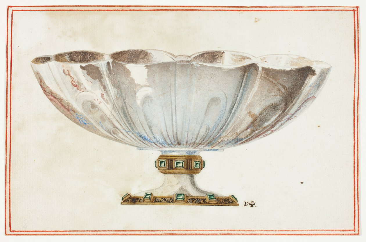 Geriffelte Schale mit juwelenbesetztem Sockel von Giuseppe Grisoni