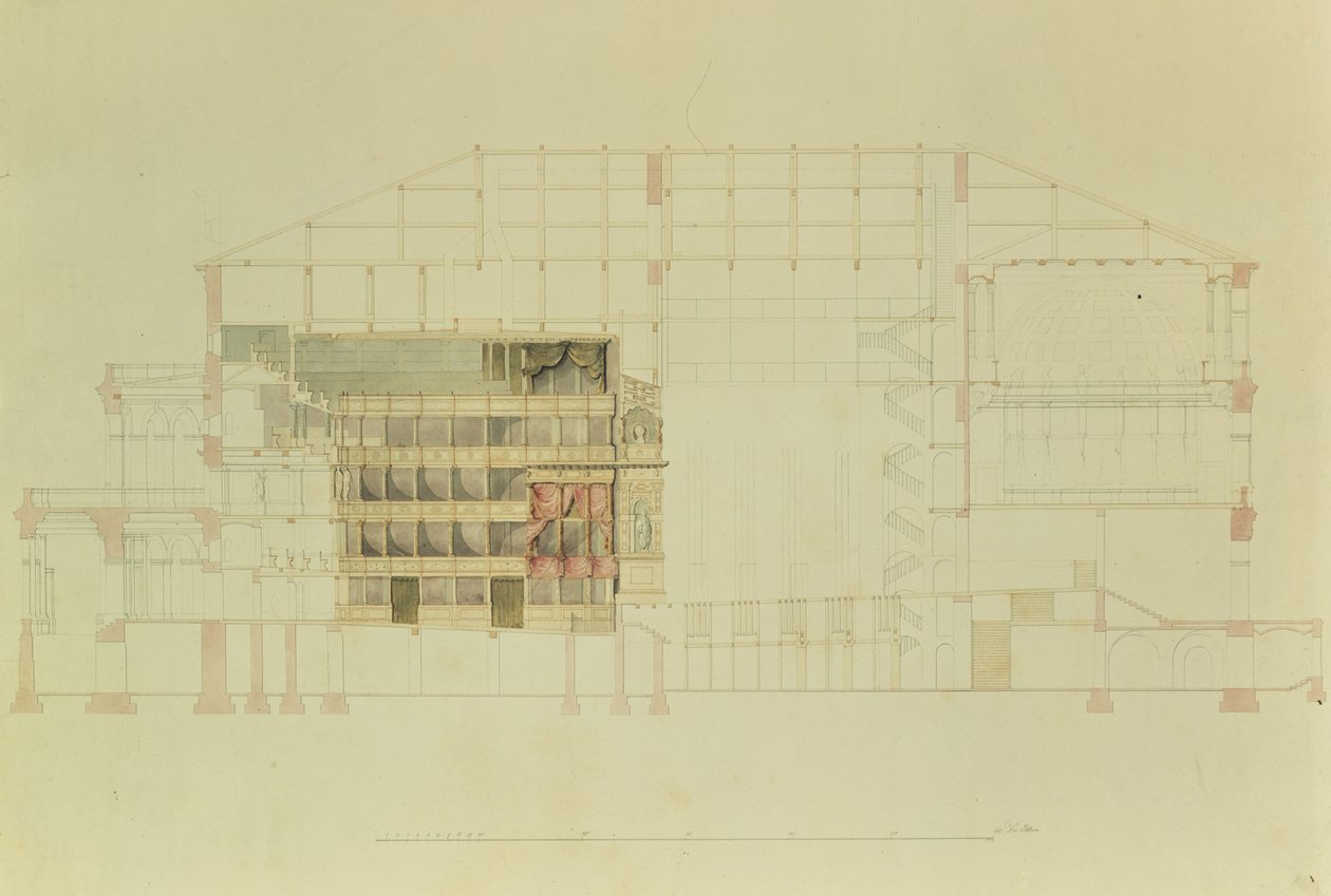 Plan für das Dresdner Hoftheater, ca. 1838 von Gottfried Semper