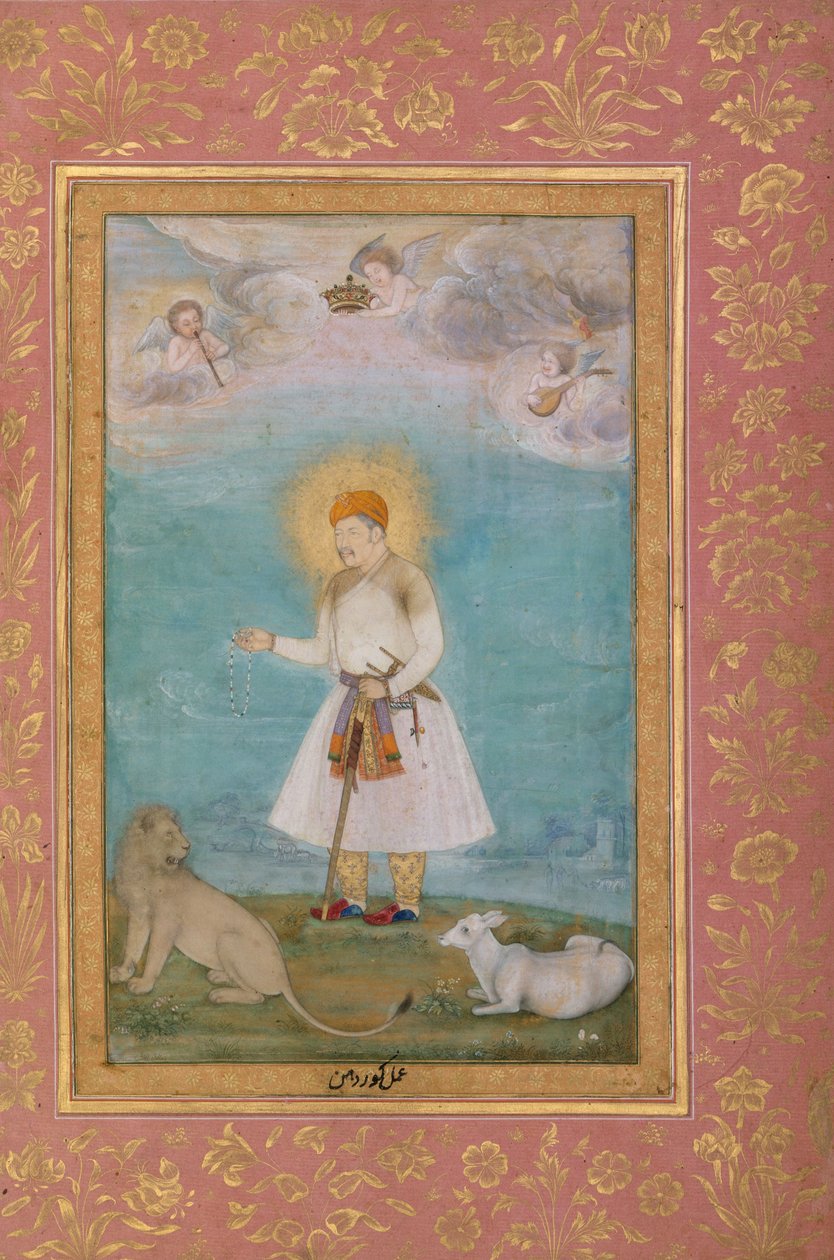 Akbar mit Löwe und Kalb, ca. 1630 von Govardhan