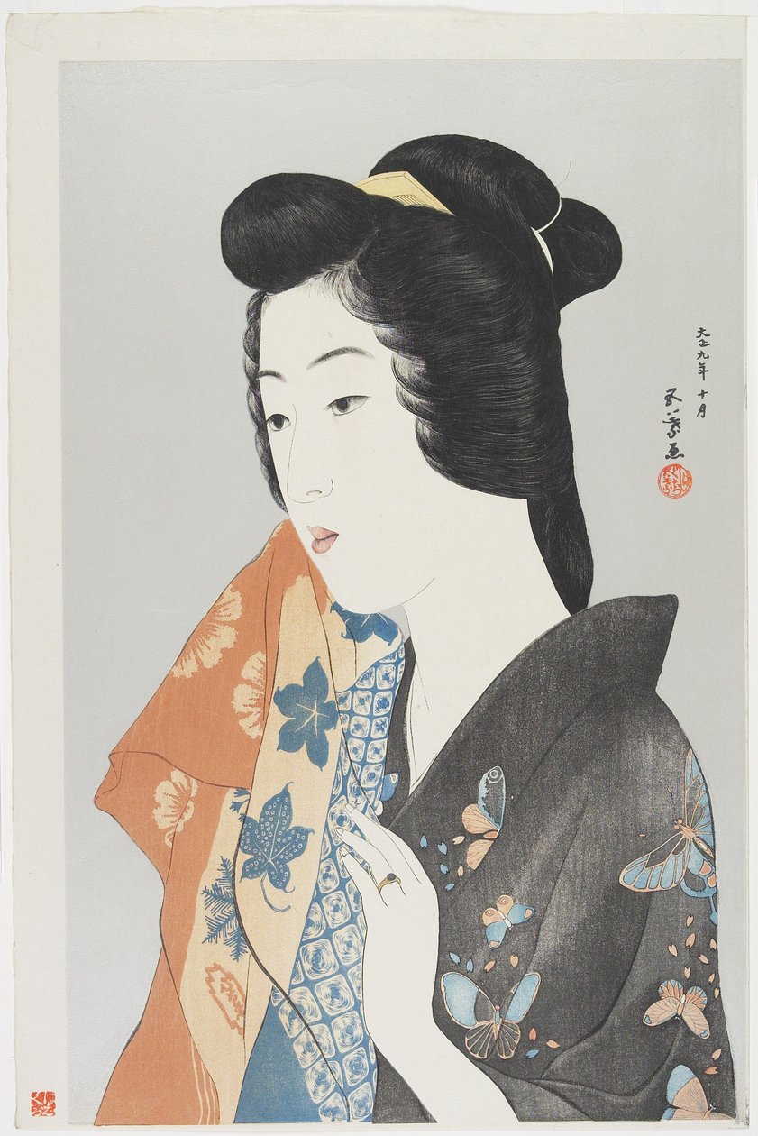 Frau mit Handtuch, Oktober 1920 von Goyo Hashiguchi