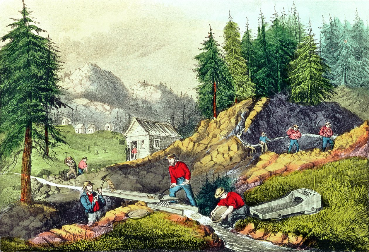 Goldabbau in Kalifornien, veröffentlicht von Currier und Ives, 1861 von Grafton Tyler Brown