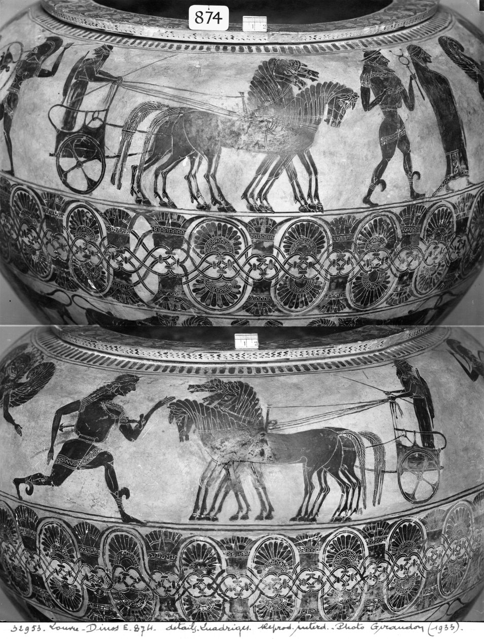 Attischer schwarzfiguriger Dinos, der Wagenlenker darstellt, um 590 v. Chr. von Greek