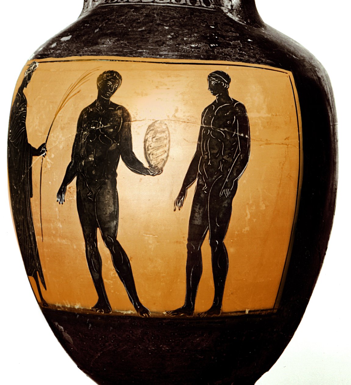 Panathenäische Amphore, die einen Athleten zeigt, der eine Trophäe erhält, 580-520 v. Chr. von Greek