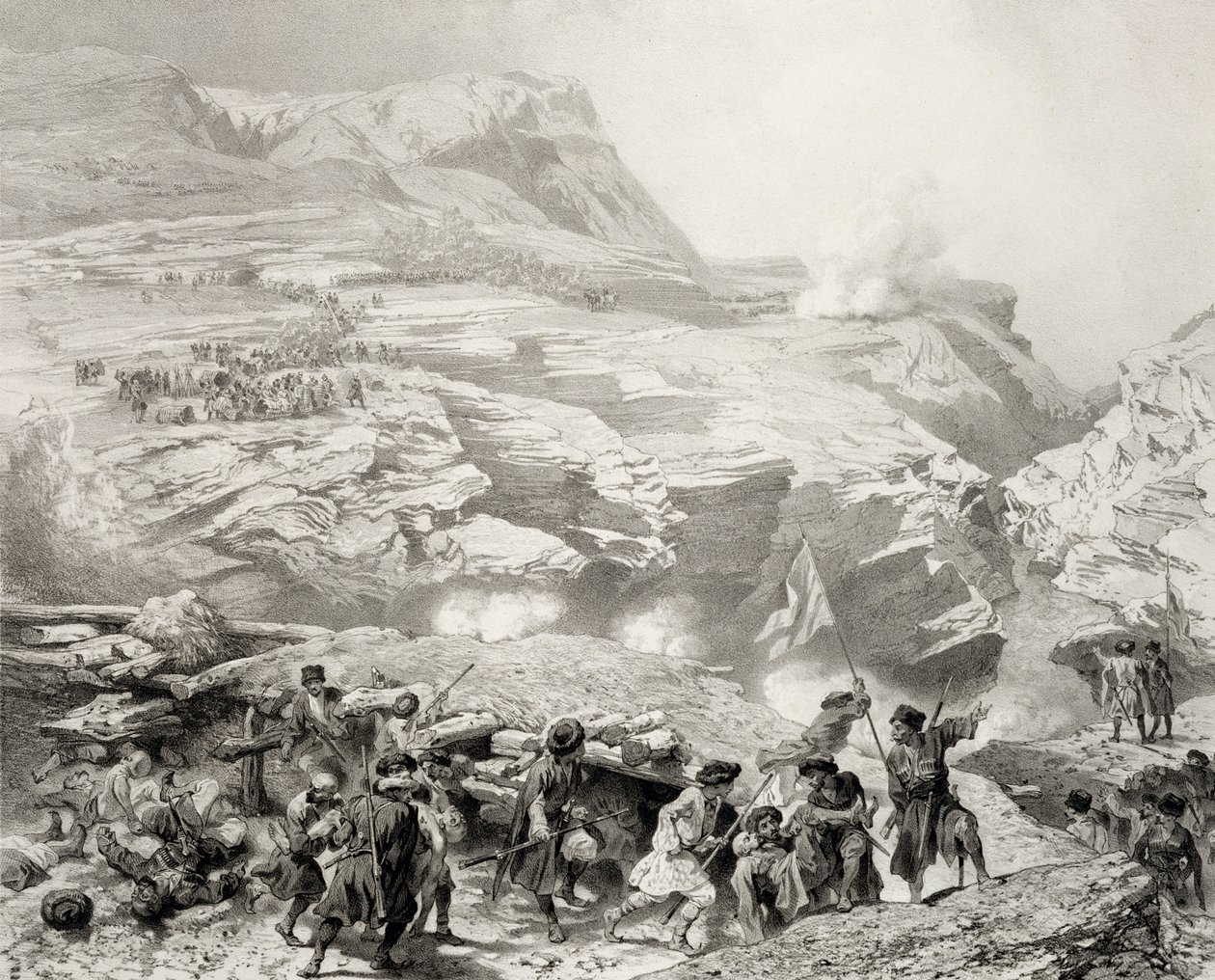 Soulak-Pass bei Akhati, Dagestan, Tafel 61 aus einem Buch über den Kaukasus, graviert von Eugene Ciceri und Adolphe Jean-Baptiste Bayot, veröffentlicht von Alfred Leon Lemercier, Paris, 1847 von Grigori Grigorevich Gagarin
