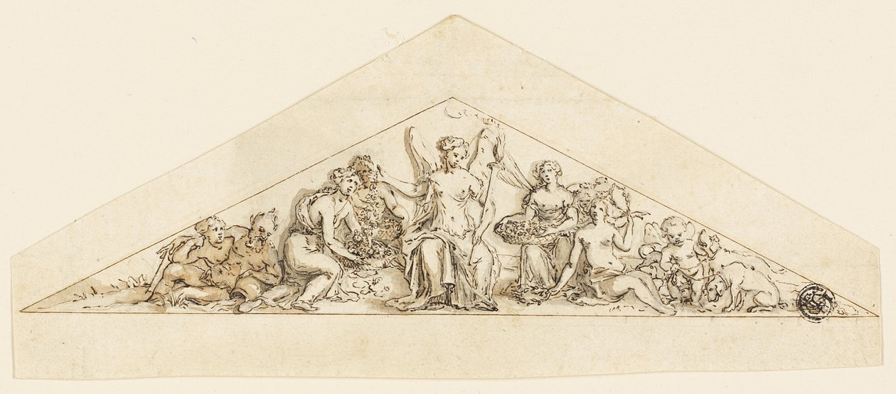 Giebelentwurf für ein Wren-Gebäude von Grinling Gibbons