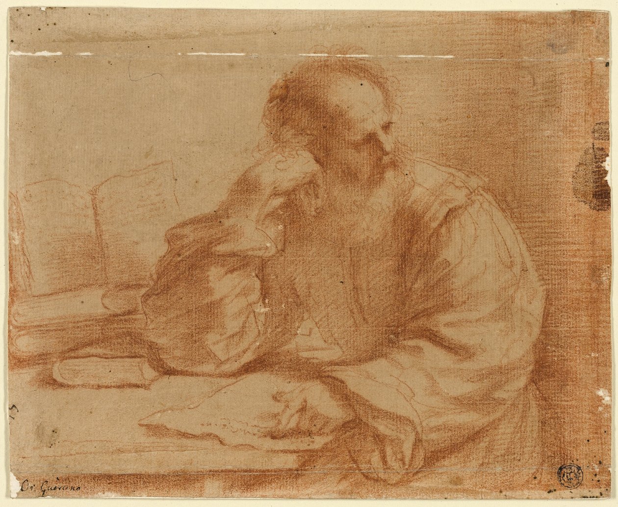 Bärtiger Mann am Tisch sitzend von Guercino