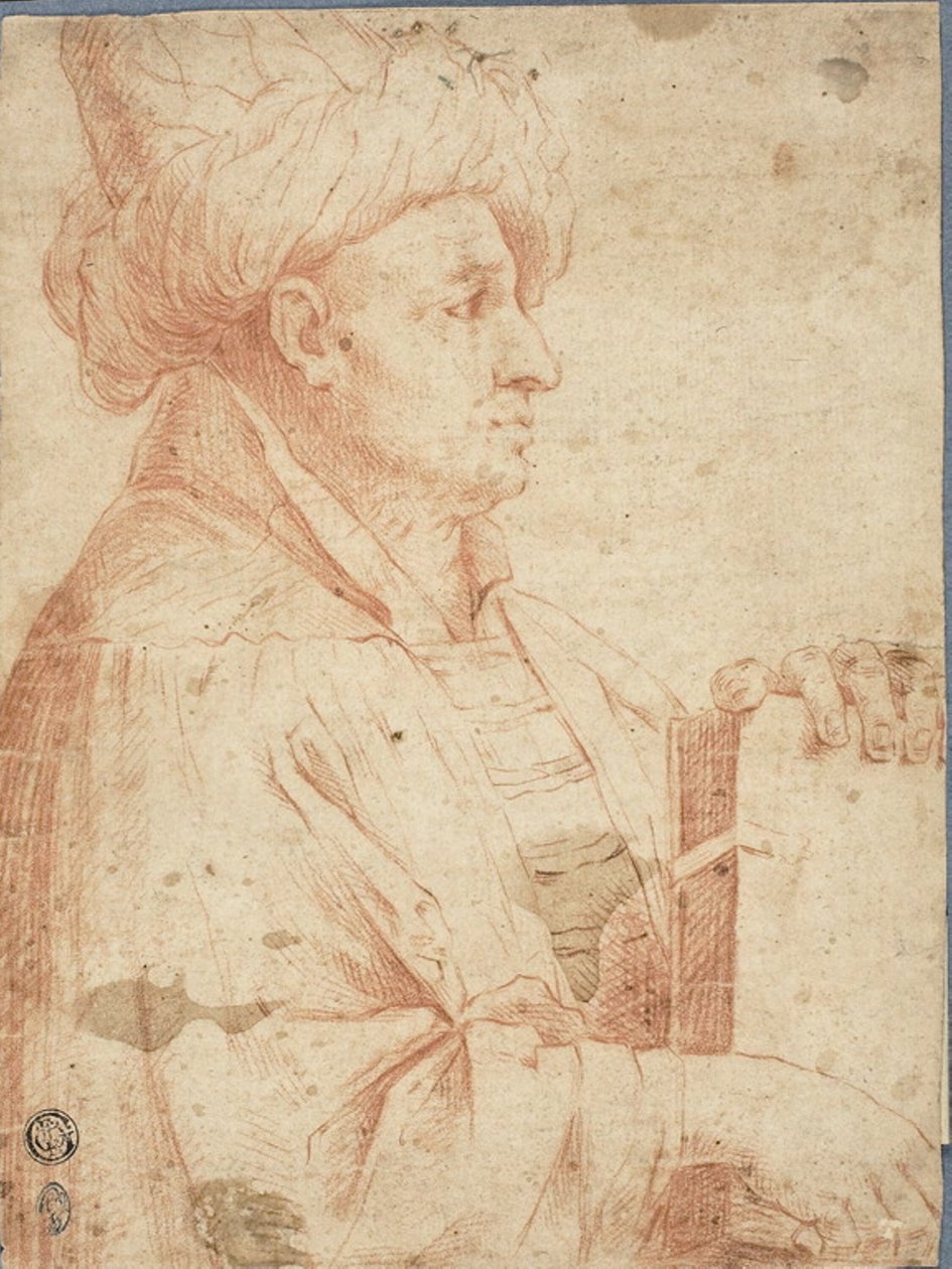Büste eines Mannes mit Turban und Buch von Guercino