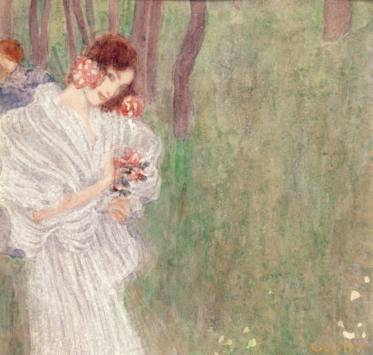 Mädchen im weißen Kleid, das im Wald steht von Gustav Klimt