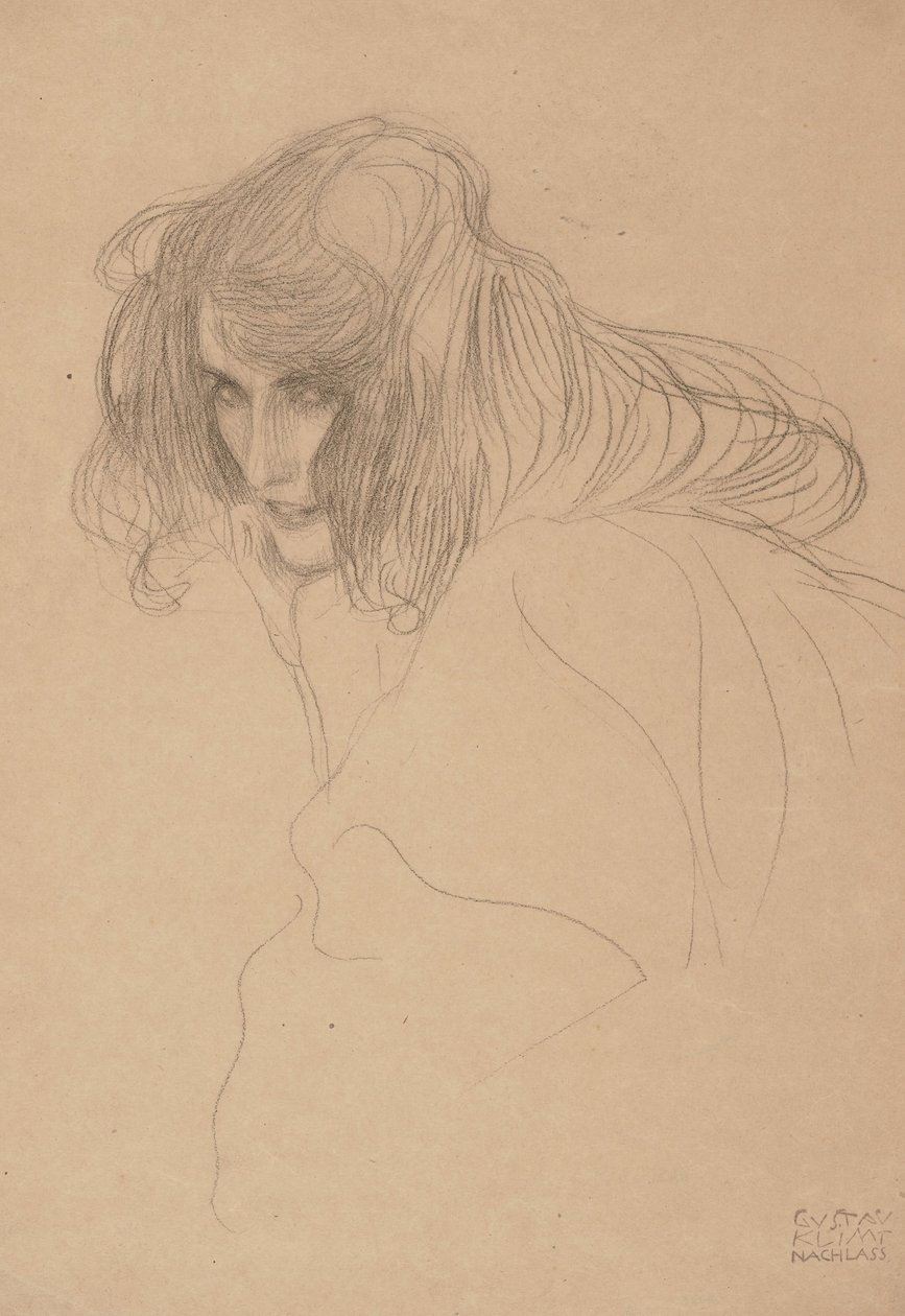 Kopf einer Frau im Dreiviertelprofil (Studie für den Beethovenfries), 1901-1902 von Gustav Klimt