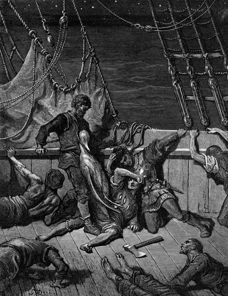 Die Matrosen verfluchen den Seemann, der gezwungen ist, den toten Albatros um den Hals zu tragen, Szene aus 