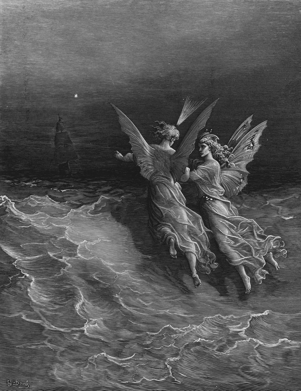 Die beiden Geister des Geistes des Südpols fragen, warum das Schiff so schnell ohne Hilfe von Wind oder Meer reist, Szene aus 