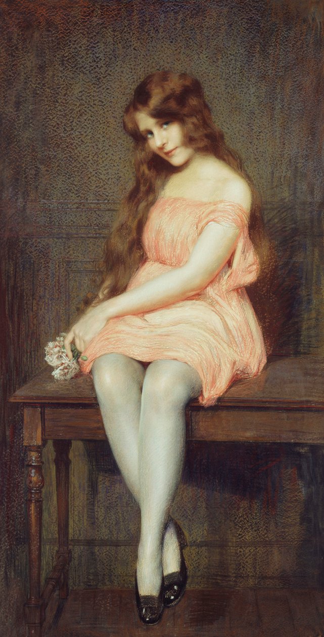 Junges Mädchen in einem roten Kleid von Gustave Brisgand