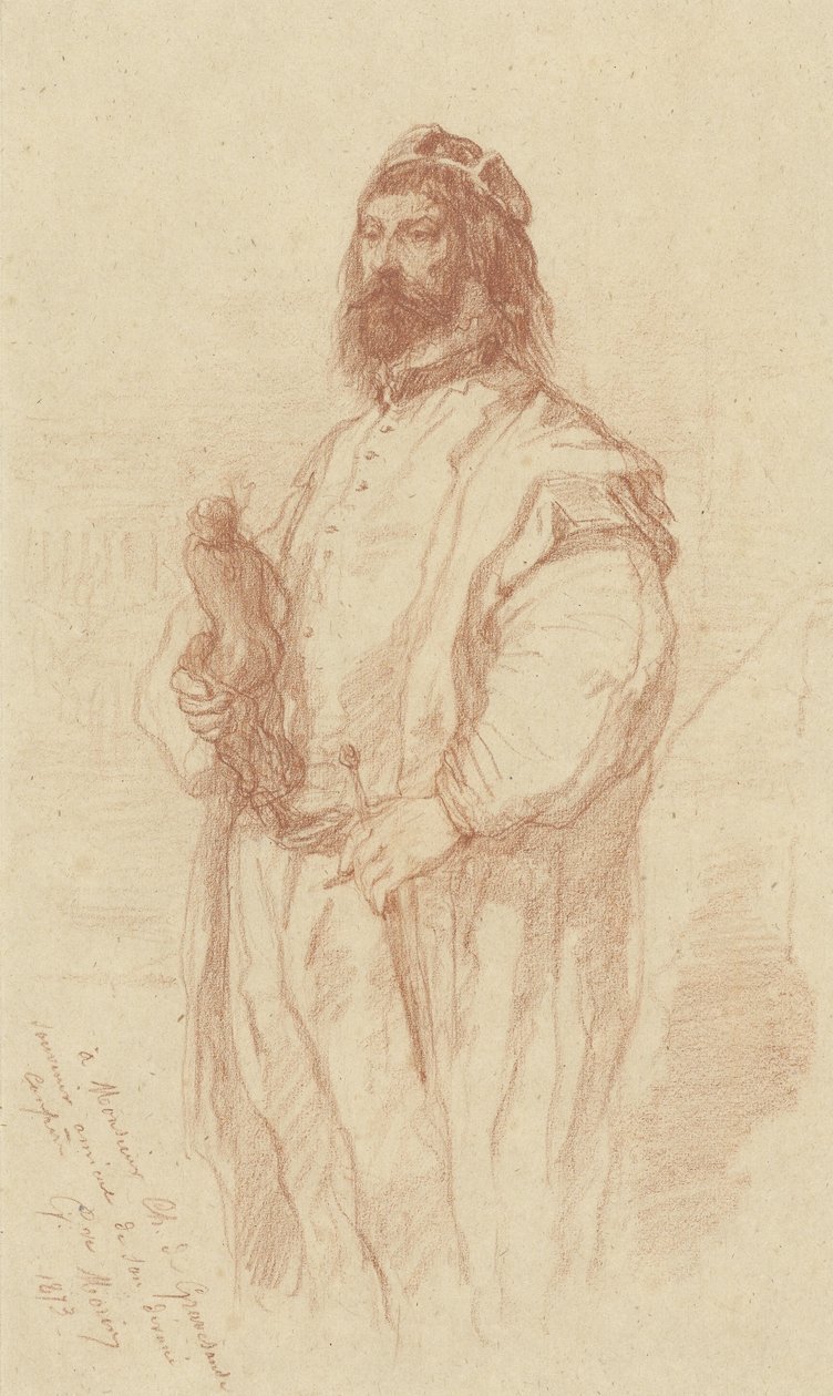 Stehender Mann mit Figur von Gustave François Morin