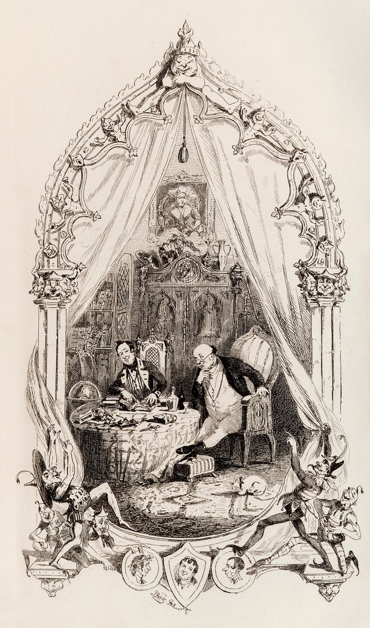 Frontispiz aus Die nachgelassenen Papiere des Pickwick-Clubs, veröffentlicht 1837 von Hablot Knight Browne