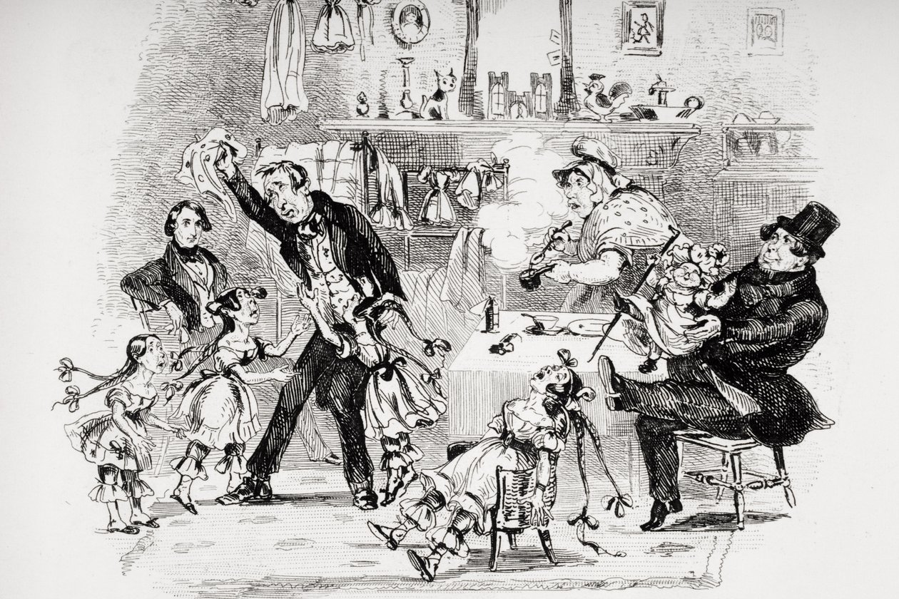 Emotion von Mr. Kenwigs beim Hören der Familiennachrichten von Nicholas, Illustration aus 