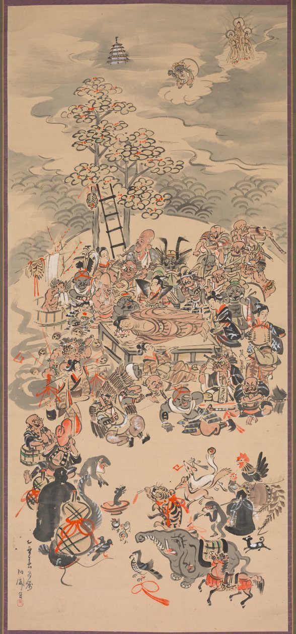 Parinirvana mit Otsu-e-Motiven, 1800er Jahre von Hakuen