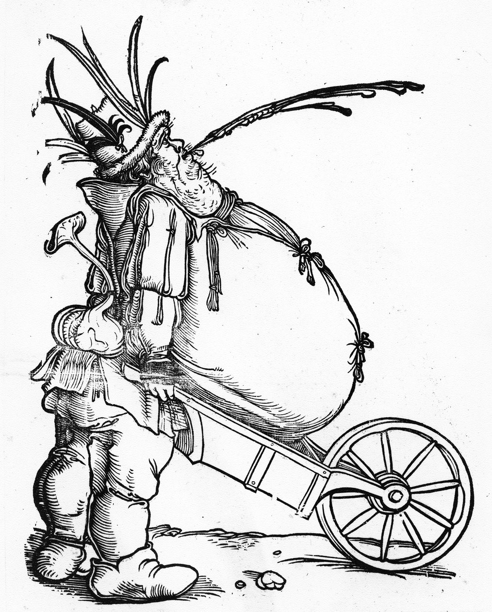 Ein dicker Mann und eine Schubkarre, ca. 1521 von Hans Weiditz