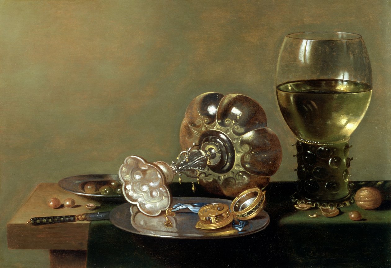 Stillleben mit Weinglas, Tazza und Zinnteller von Hans van Sant