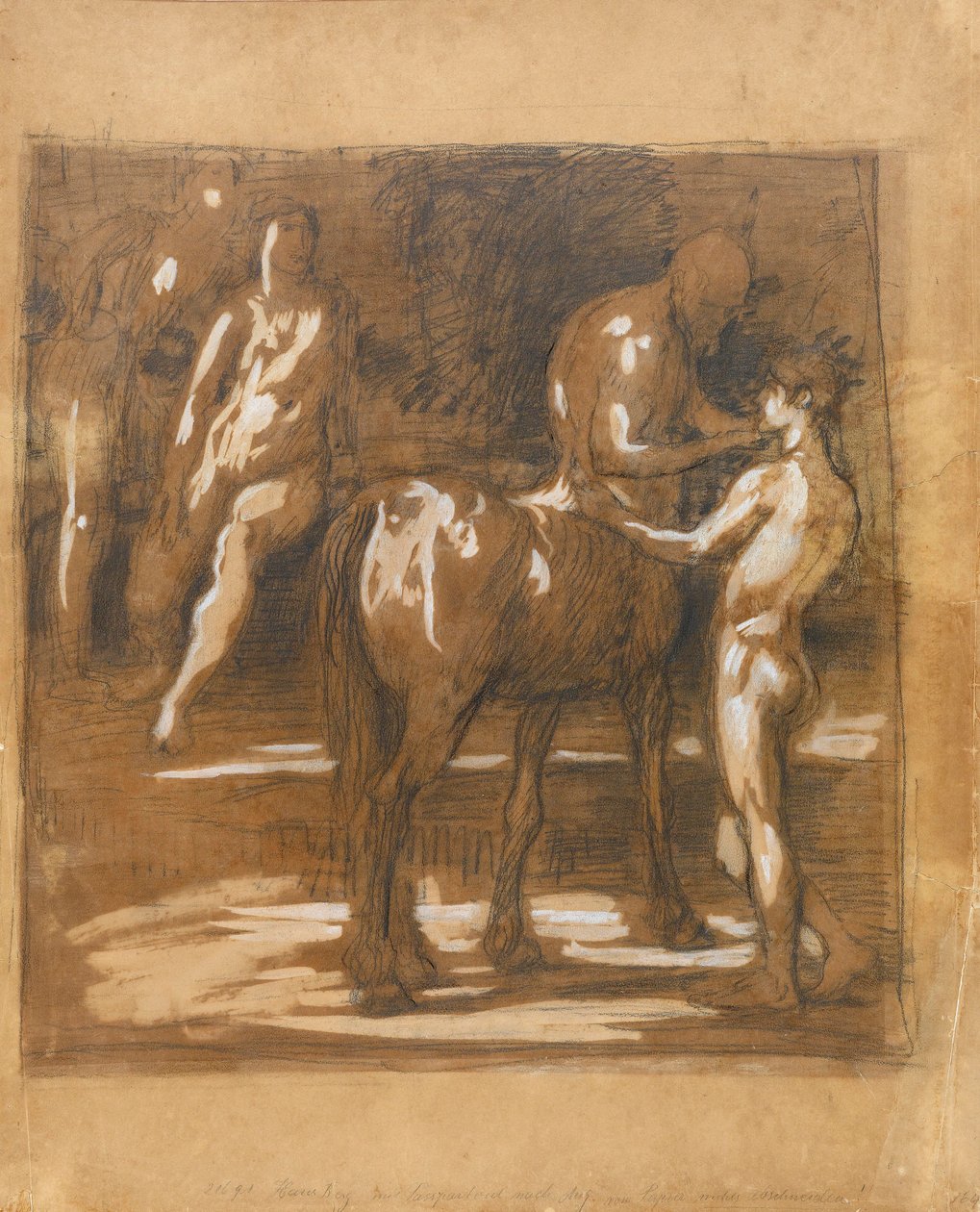 Studienblatt mit Zentaur und zwei Figuren von Hans von Marées