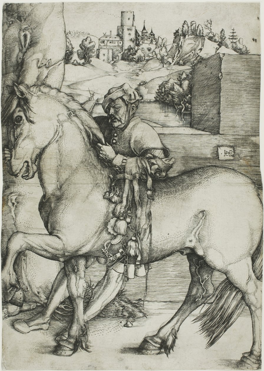 Ein Stallknecht zäumt ein Pferd von Hans Baldung Grien
