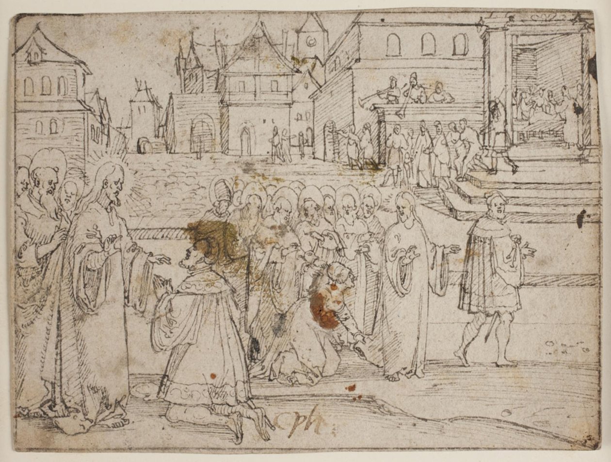 Christus und Jairus; die blutflüssige Frau von Hans Brosamer