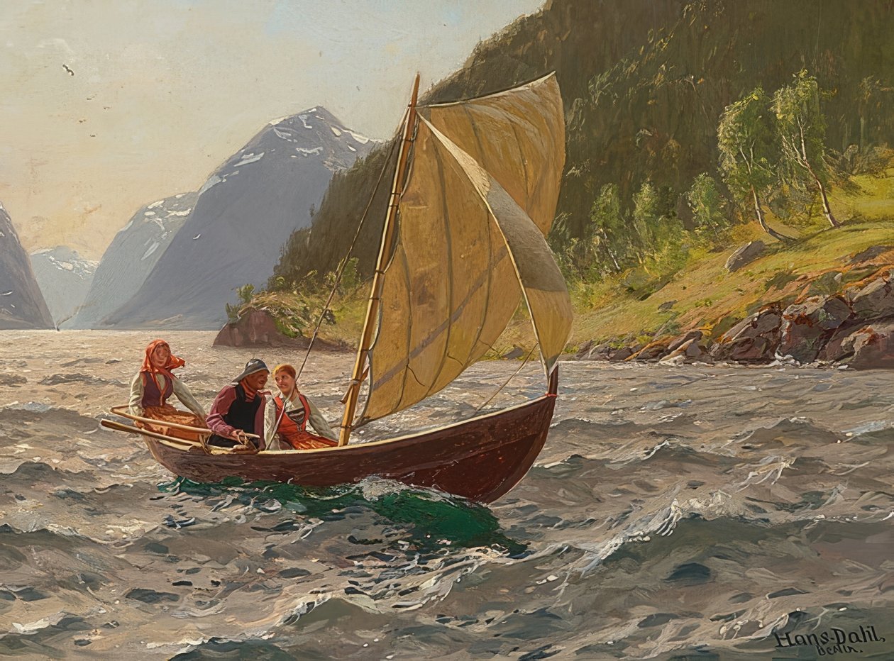 Segelpartie in norwegischer Fjordlandschaft von Hans Dahl