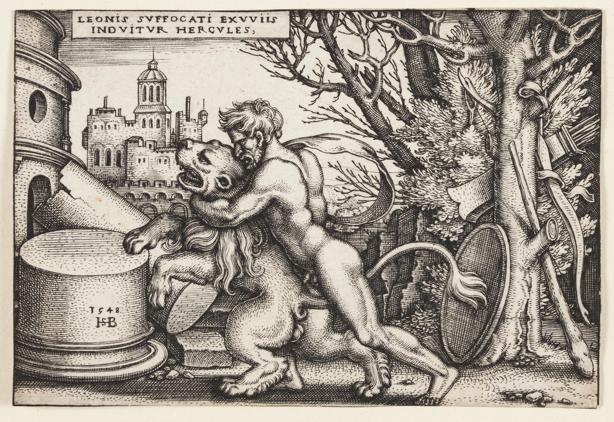 Herkules und der nemeische Löwe von Hans Sebald Beham