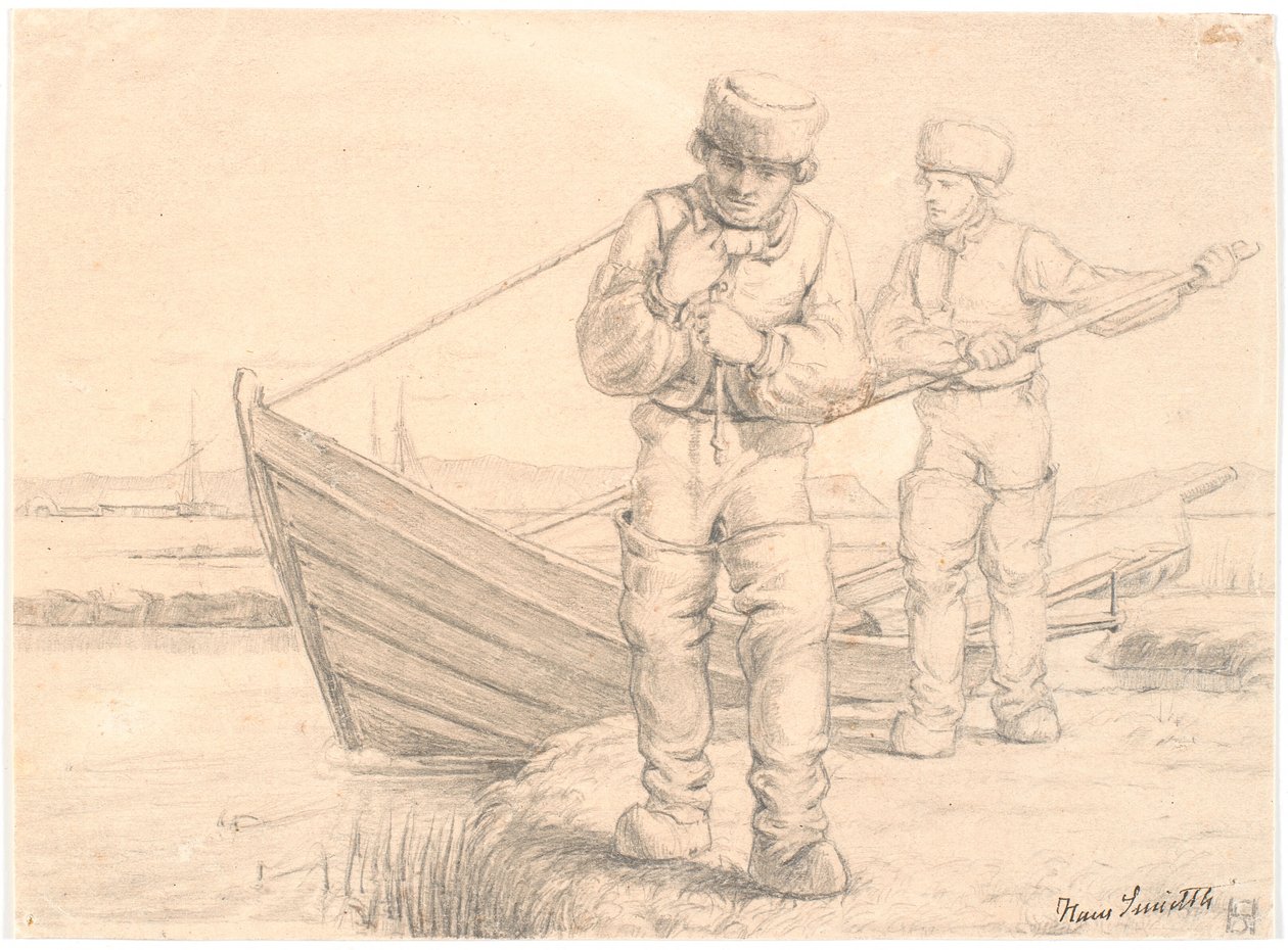 Zwei Limfjord-Fischer, die ein Boot ziehen von Hans Smidth