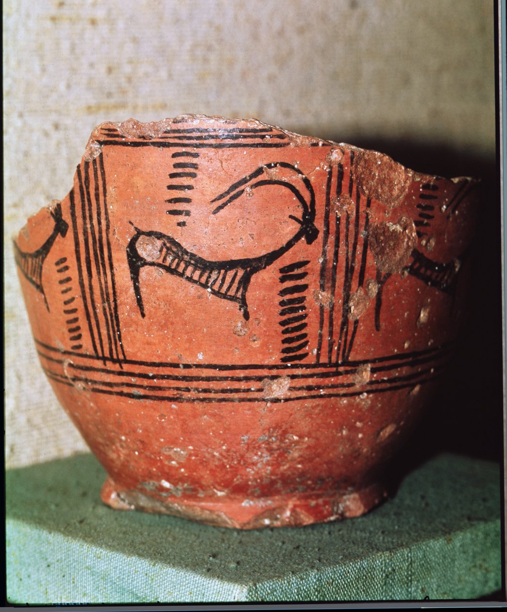 Fragment einer Vase mit Darstellung eines Steinbocks, aus Mohenjo-Daro, Industal, Pakistan von Harappan