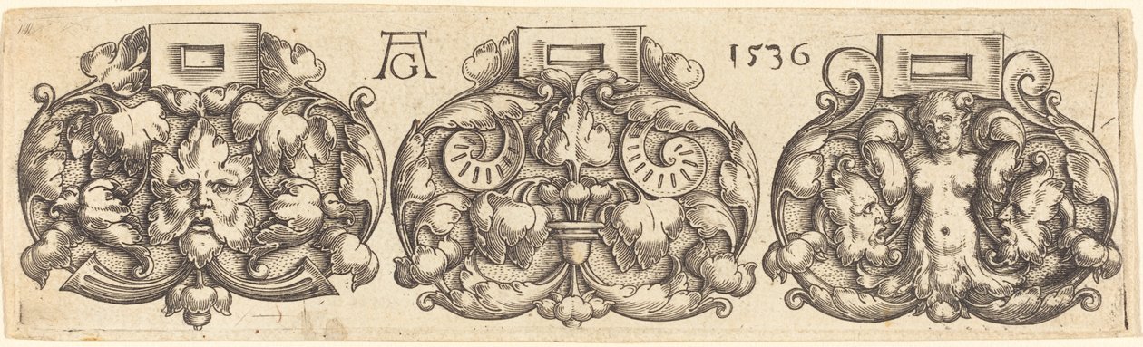 Drei Schnallen von Gürteln nebeneinander von Heinrich Aldegrever
