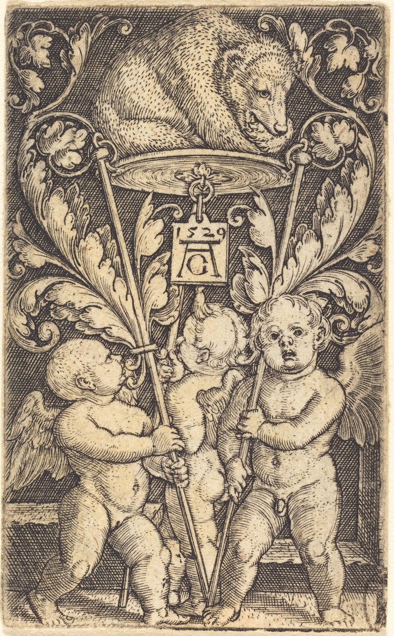 Drei Cupidos und ein Bär von Heinrich Aldegrever