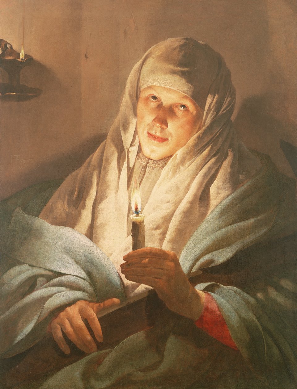 Eine Frau mit einer Kerze und einem Kreuz von Hendrick ter Brugghen