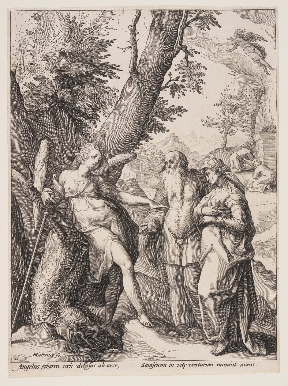 Engel mit Manoah und seiner Frau von Hendrick Goltzius