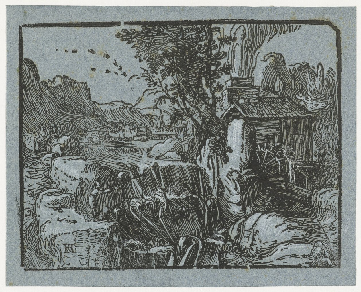 Landschaft mit Wasserfall (Serientitel: Vier kleine Landschaften) von Hendrick Goltzius
