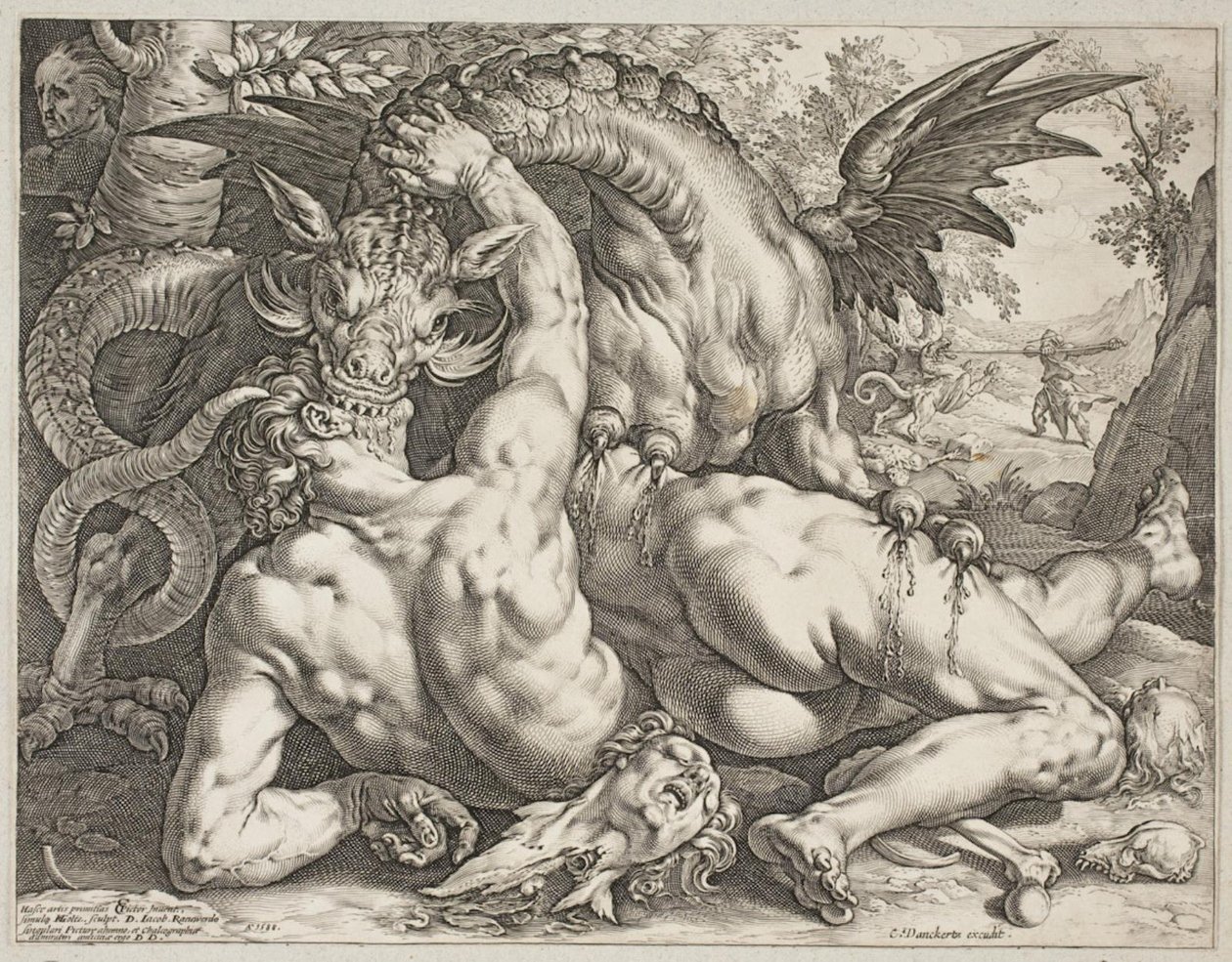Der Drache verschlingt die Gefährten von Kadmos von Hendrick Goltzius