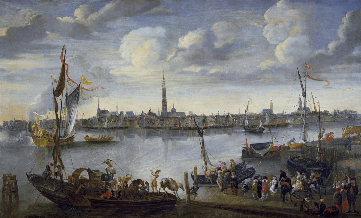 Antwerpen vom anderen Ufer der Schelde, 17. Jahrhundert von Hendrik van Minderhout