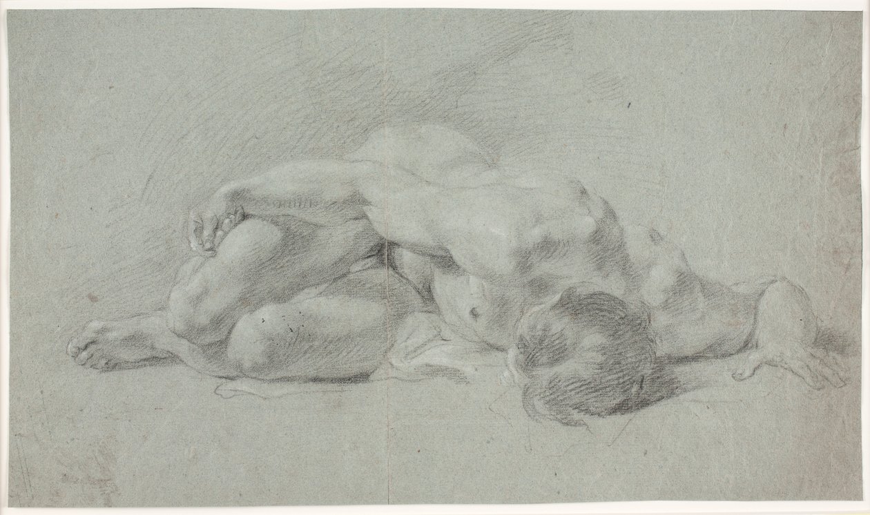 Männliches Modellstudie, liegend, zusammengekauert von Hendrik Krock