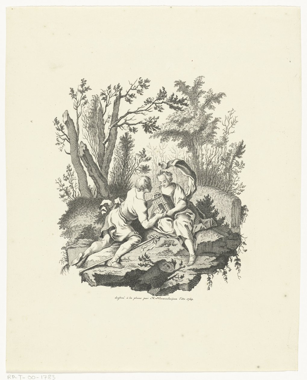 Hirte und Hirtin mit Vogel und Vogelhaus von Hendrik Nieuwenhuysen