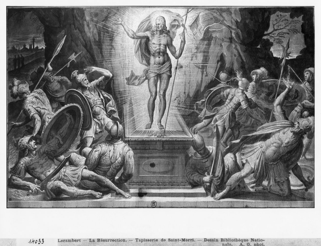 Leben Christi, Auferstehung Christi, vorbereitende Studie für einen Wandteppich für die Kirche Saint-Merri in Paris, ca. 1585-90 von Henri Lerambert