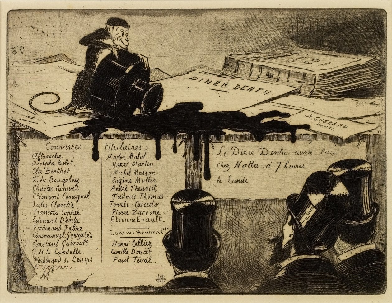 Affe kippt ein Tintenfass um von Henri Charles Guérard