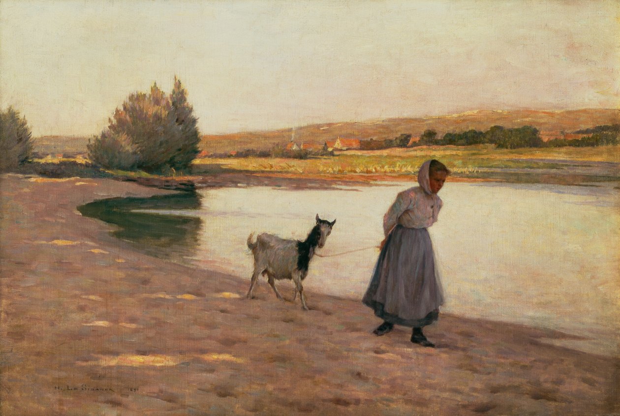 Frau zieht eine Ziege von Henri Eugene Augustin Le Sidaner